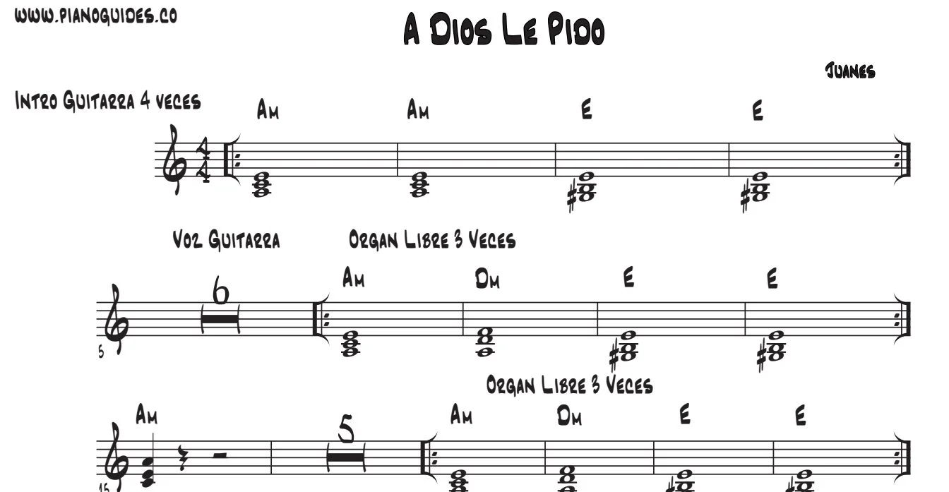 Título y primeras líneas de la guía de A Dios Le Pido