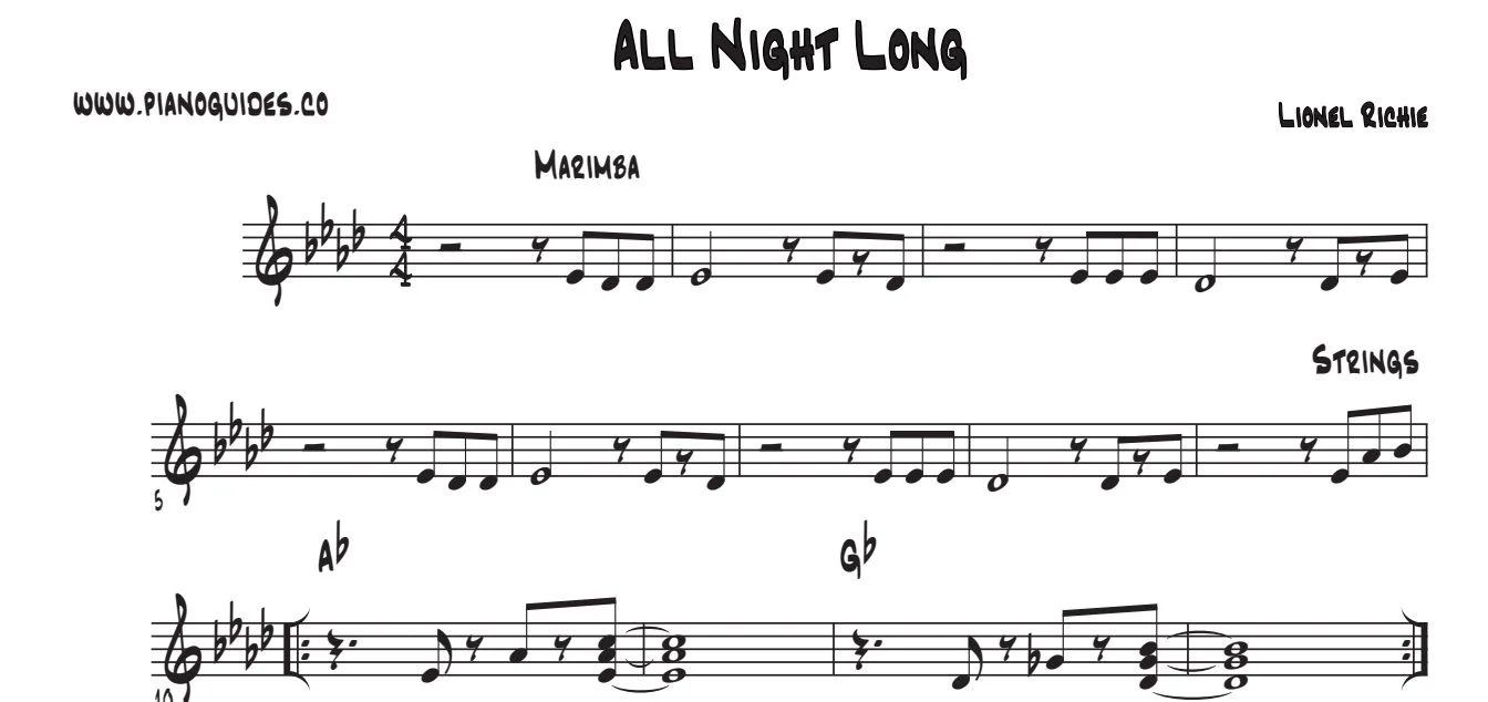 Título y primeras líneas de la guía de All Night Long