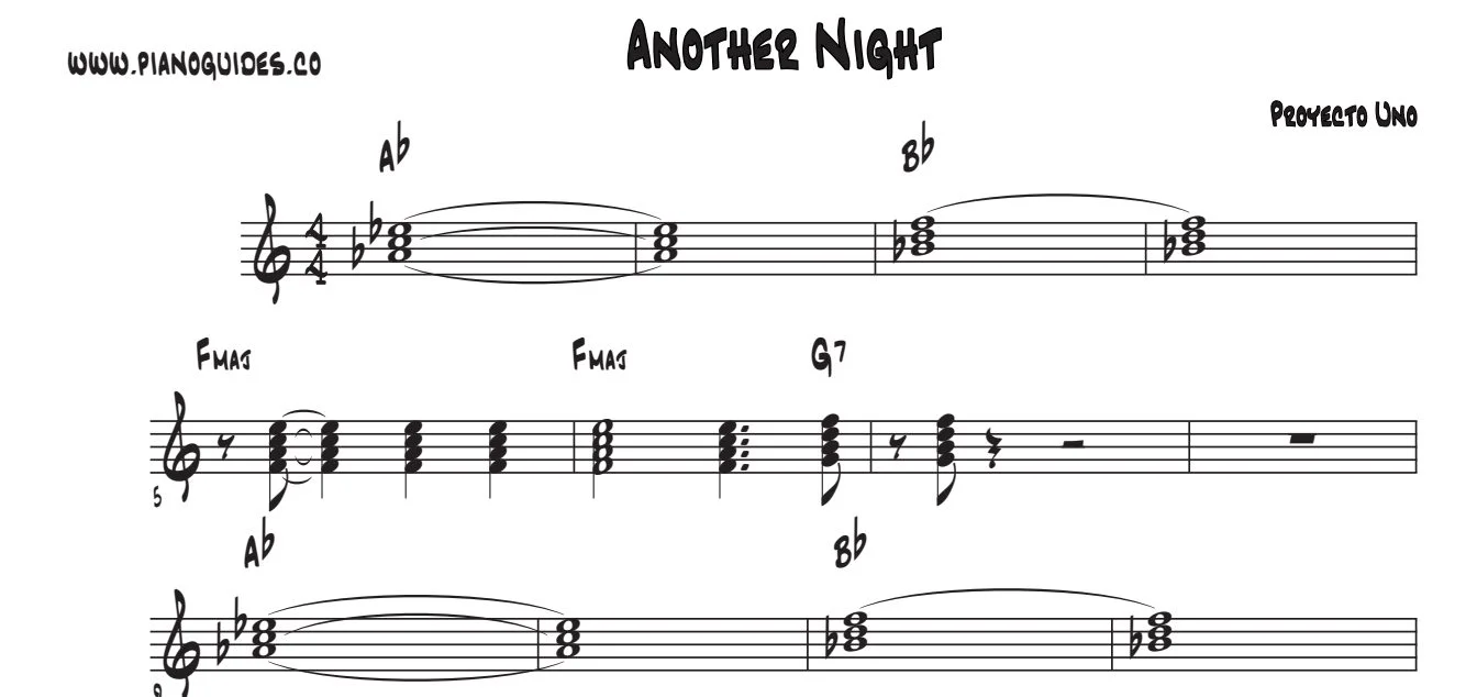 Título y primeras líneas de la guía de Another Night