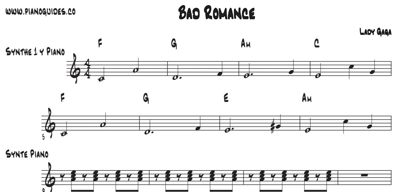 Título y primeras líneas de la guía de Bad Romance