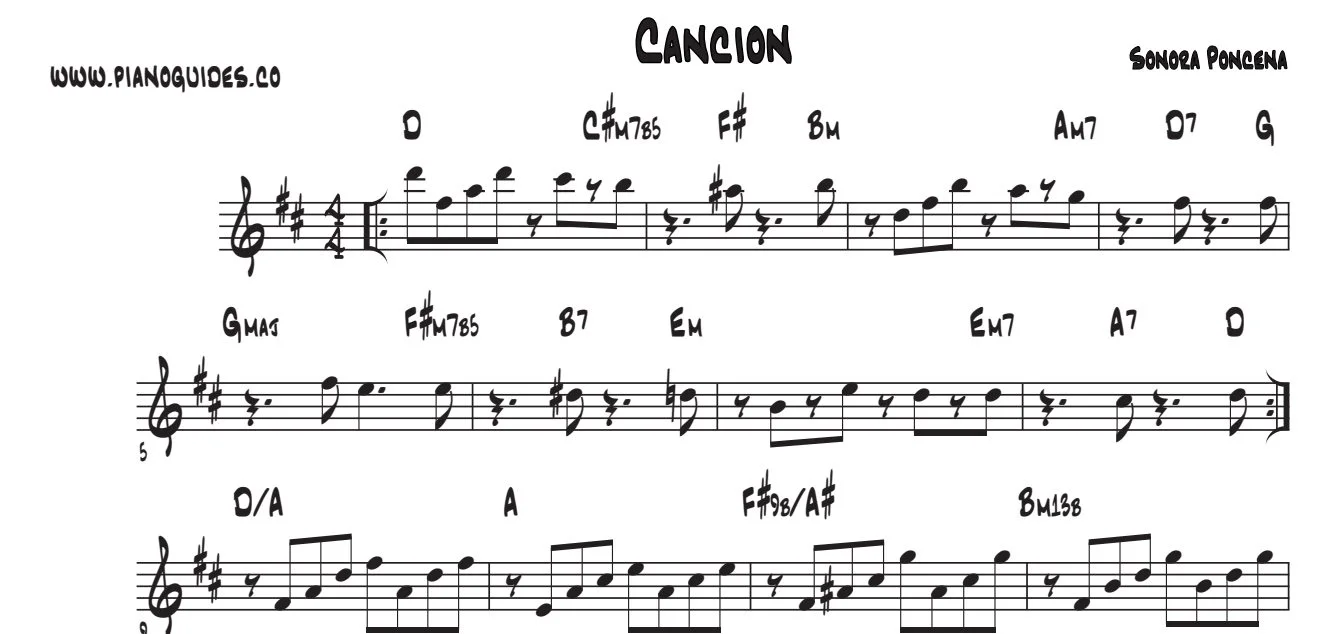 Título y primeras líneas de la guía de Canción