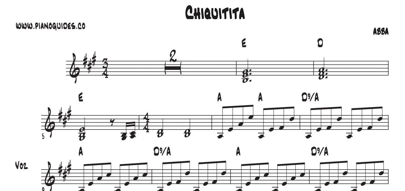 Título y primeras líneas de la guía de Chiquitita