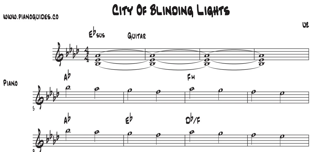 Título y primeras líneas de la guía de City Of Blinding Lights