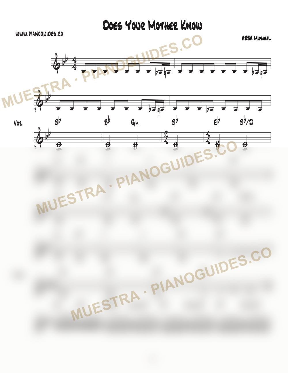 Primera página de la guía Does Your Mother Know (Musical)