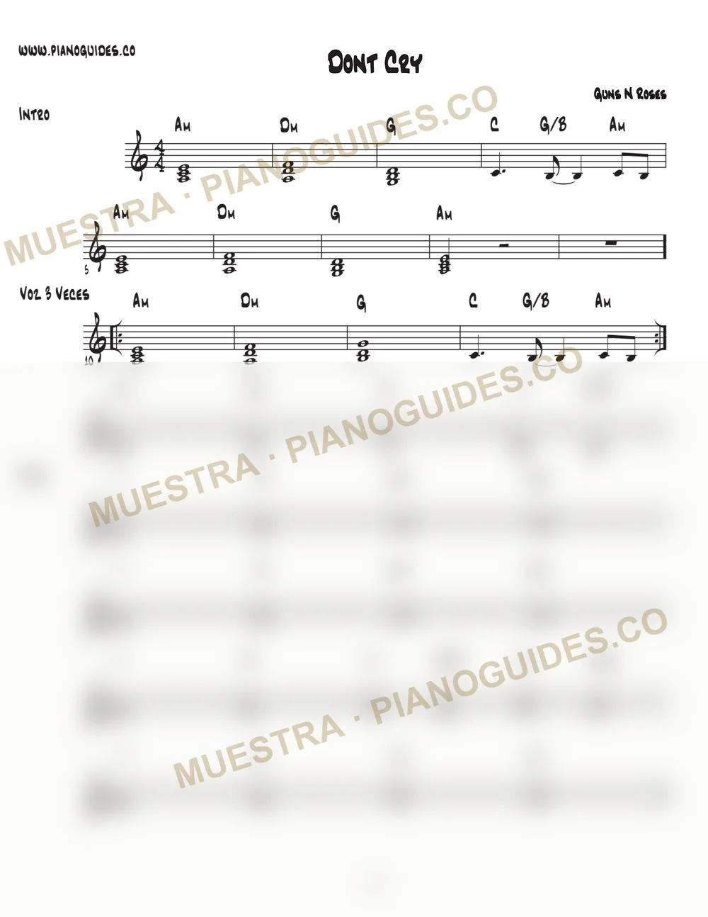Primera página de la guía Don't Cry