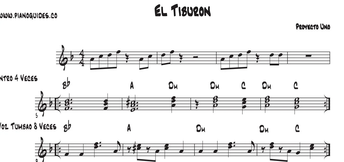 Título y primeras líneas de la guía de El Tiburón