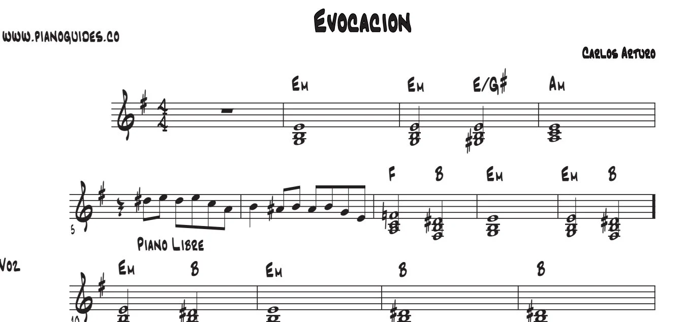Título y primeras líneas de la guía de Evocación