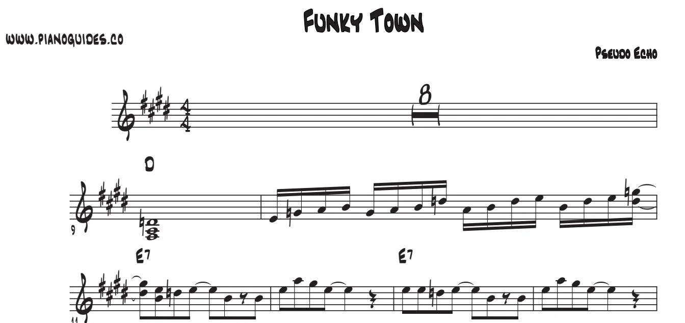 Título y primeras líneas de la guía de Funkytown