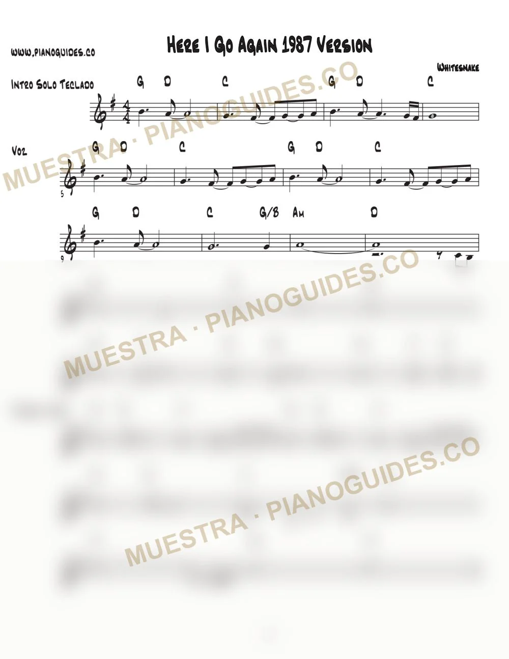 Primera página de la guía Here I Go Again (1987 Version)