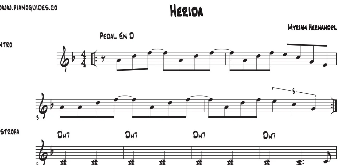 Título y primeras líneas de la guía de Herida
