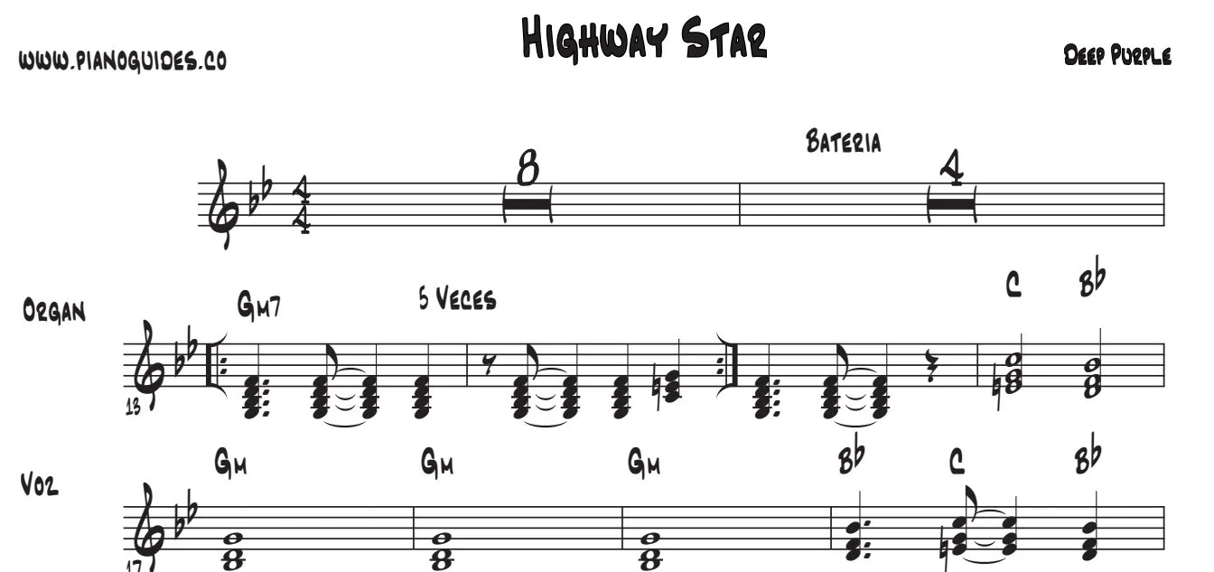 Título y primeras líneas de la guía de Highway Star