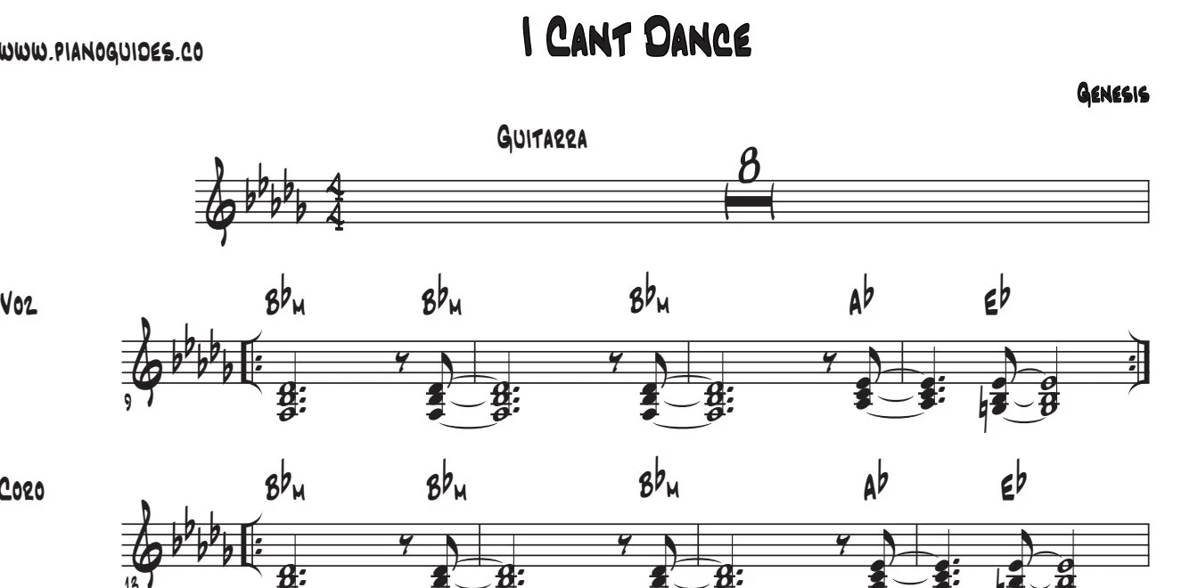 Título y primeras líneas de la guía de I Can't Dance