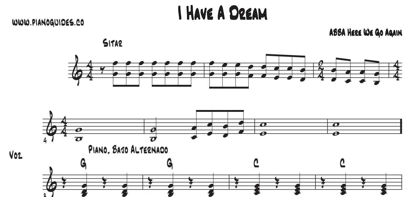 Título y primeras líneas de la guía de I Have A Dream (Here We Go Again)