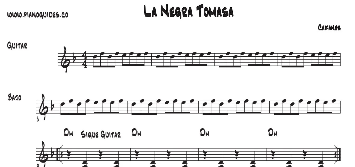 Título y primeras líneas de la guía de La Negra Tomasa