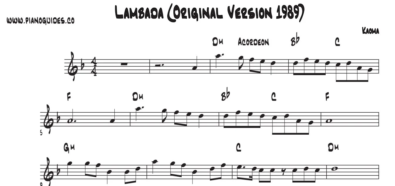 Título y primeras líneas de la guía de Lambada (Original Version)