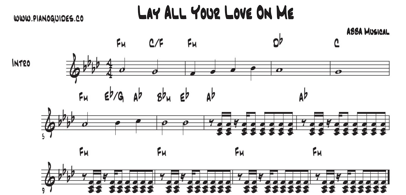 Título y primeras líneas de la guía de Lay All Your Love On Me (Musical)
