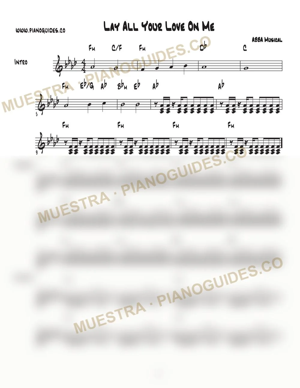 Primera página de la guía Lay All Your Love On Me (Musical)