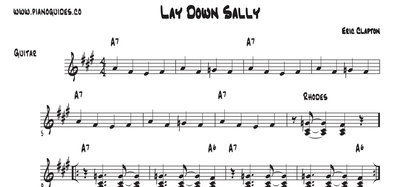Título y primeras líneas de la guía de Lay Down Sally