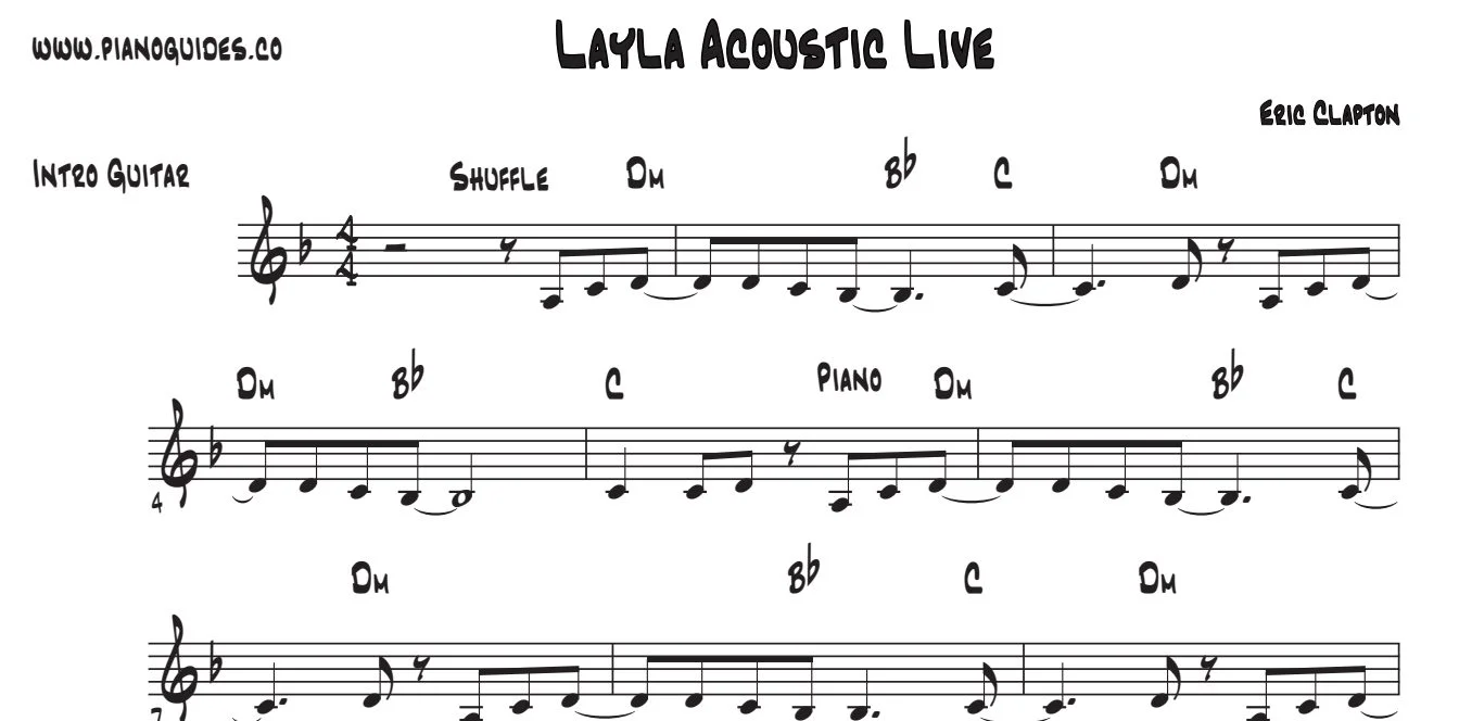 Título y primeras líneas de la guía de Layla (Acoustic Live)