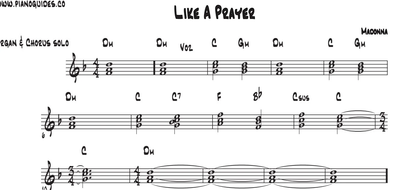 Título y primeras líneas de la guía de Like A Prayer (Pista)