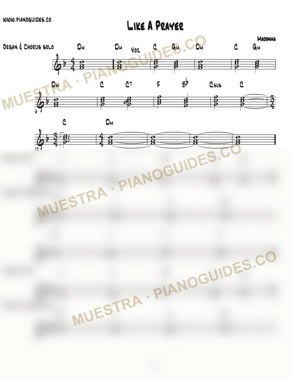 Primera página de la guía Like A Prayer (Pista)