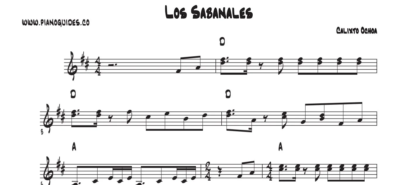 Título y primeras líneas de la guía de Los Sabanales