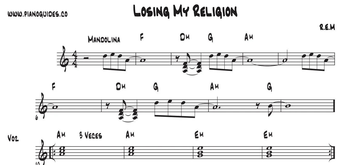 Título y primeras líneas de la guía de Losing My Religion