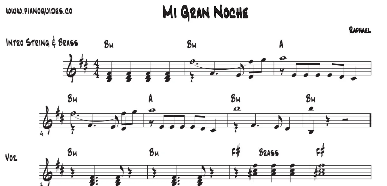Título y primeras líneas de la guía de Mi Gran Noche