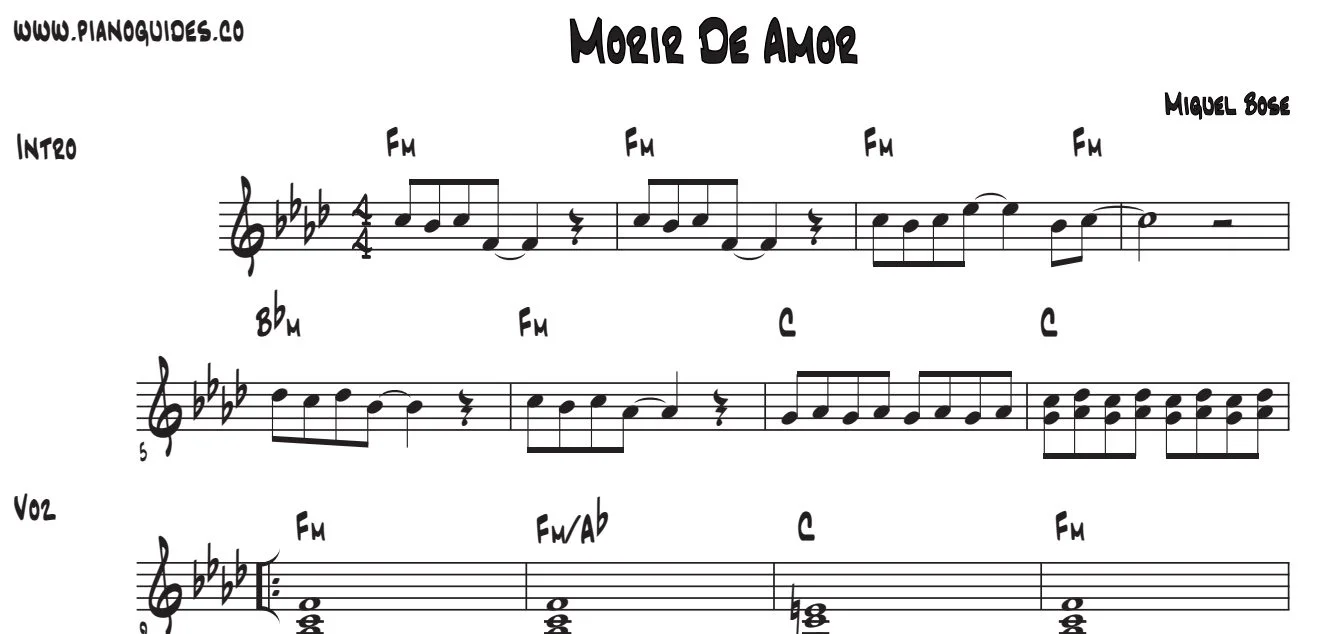 Título y primeras líneas de la guía de Morir De Amor