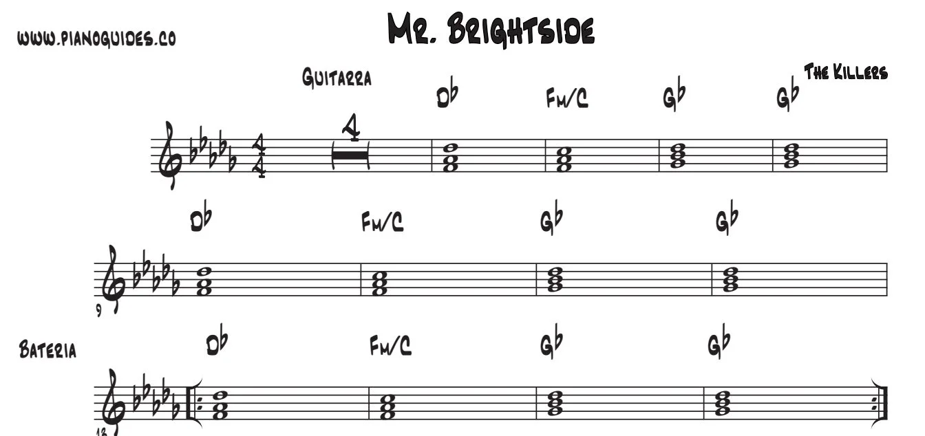 Título y primeras líneas de la guía de Mr. Brightside
