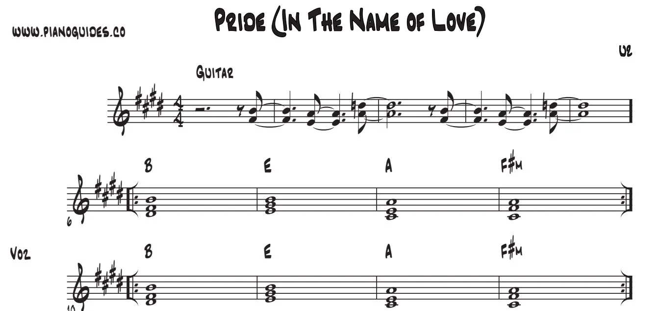 Título y primeras líneas de la guía de Pride (In The Name Of Love)