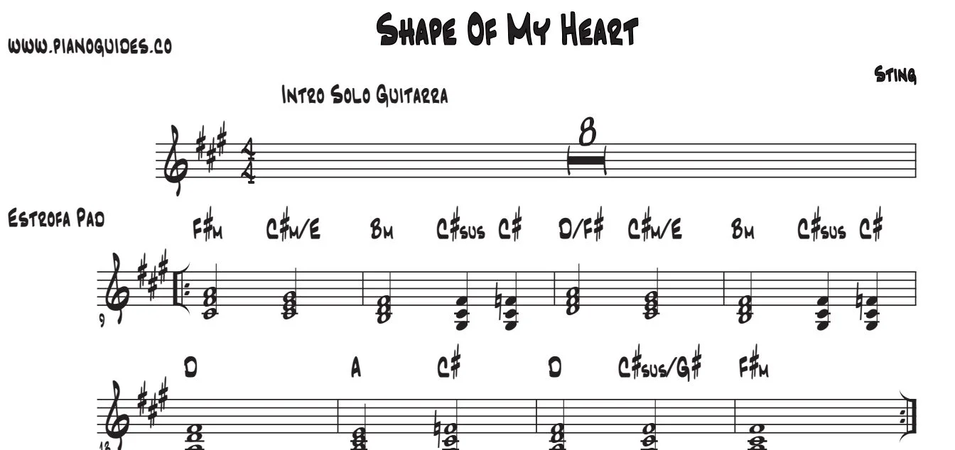 Título y primeras líneas de la guía de Shape Of My Heart