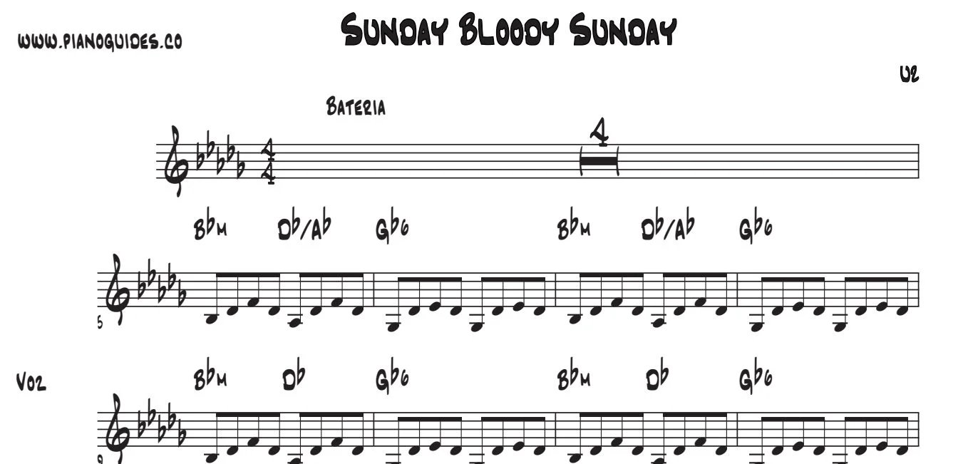 Título y primeras líneas de la guía de Sunday Bloody Sunday