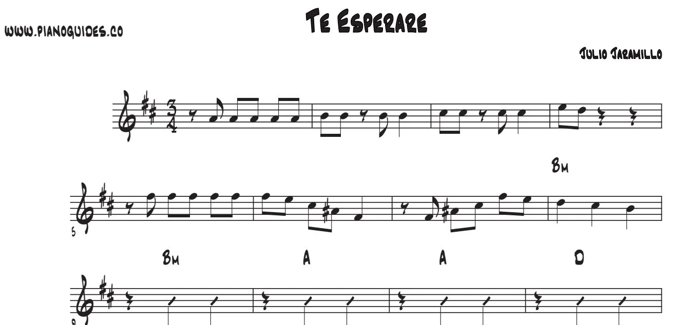 Título y primeras líneas de la guía de Te Esperaré
