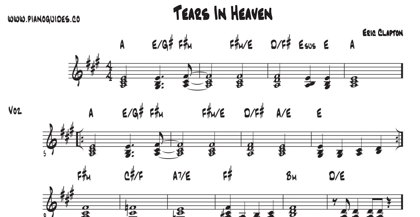 Título y primeras líneas de la guía de Tears In Heaven