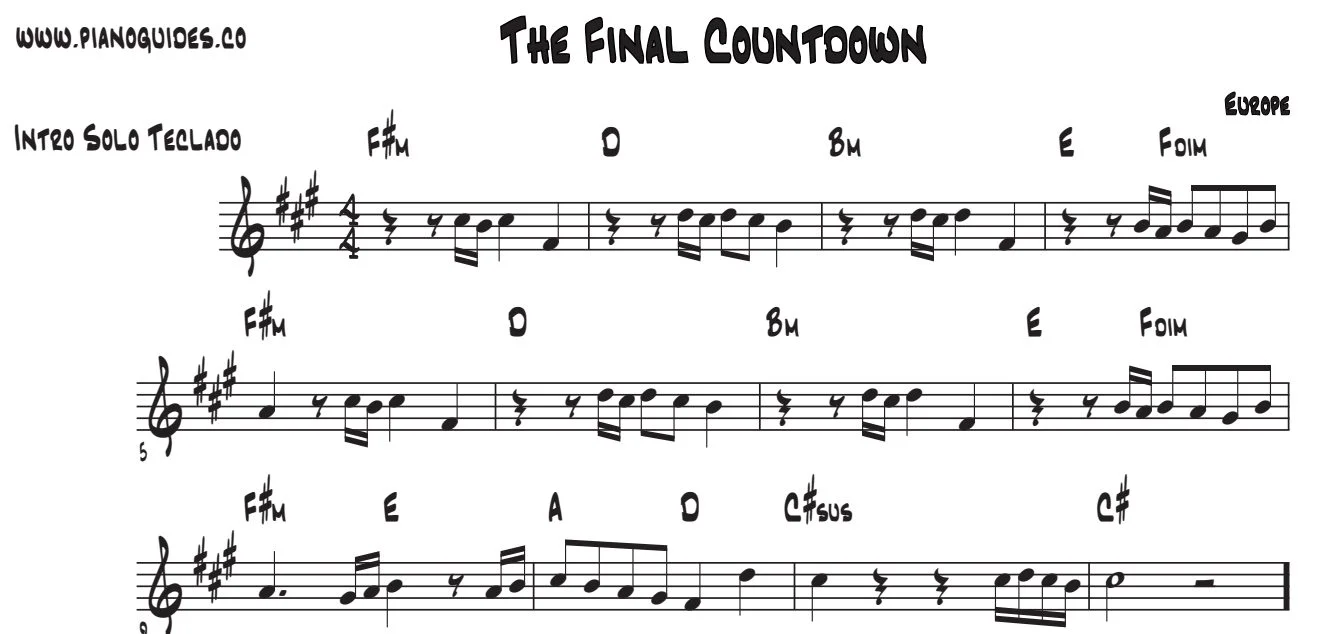 Título y primeras líneas de la guía de The Final Countdown