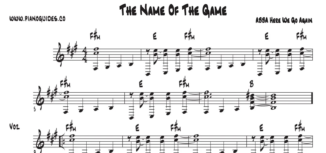 Título y primeras líneas de la guía de The Name Of The Game (Here We Go Again)