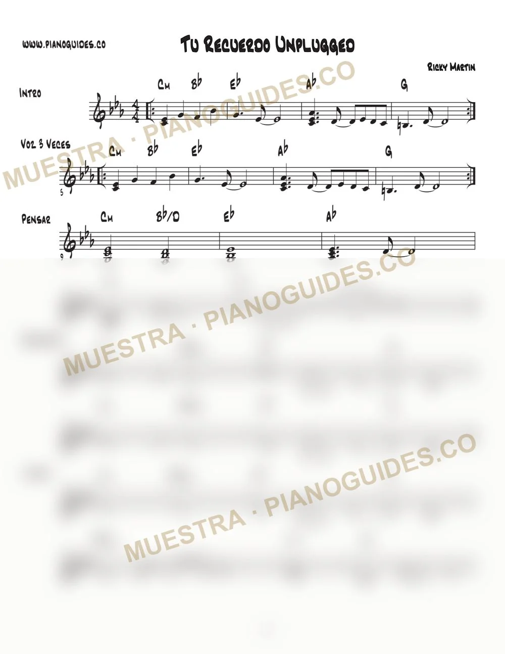 Primera página de la guía Tu Recuerdo (Unplugged)