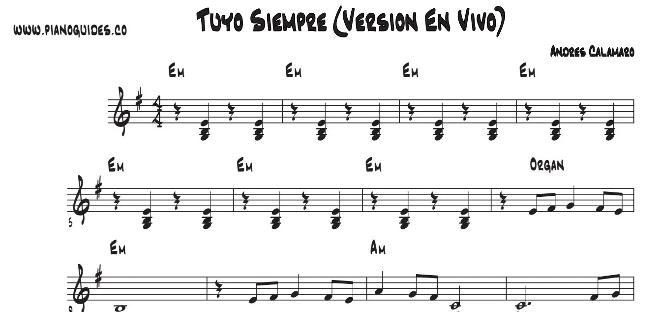 Título y primeras líneas de la guía de Tuyo Siempre (Versión En Vivo)