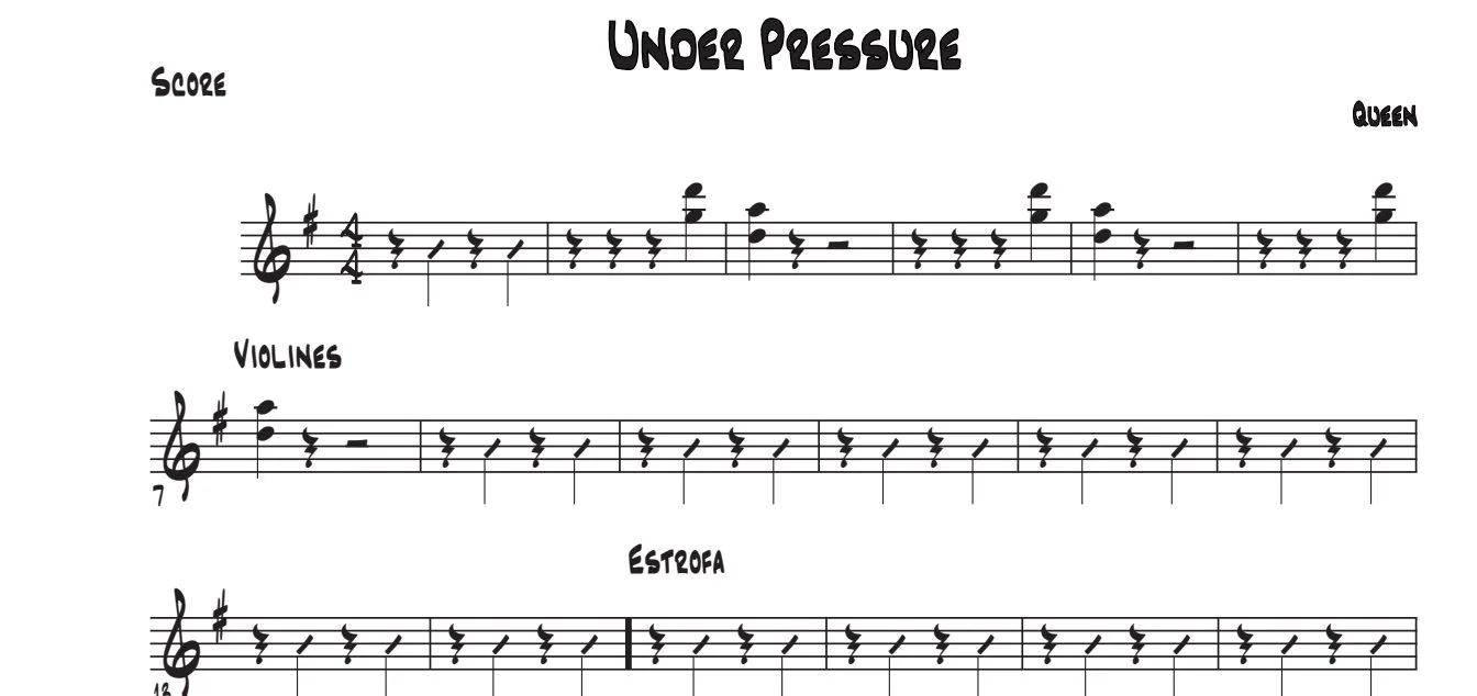 Título y primeras líneas de la guía de Under Pressure (Sinfonico)