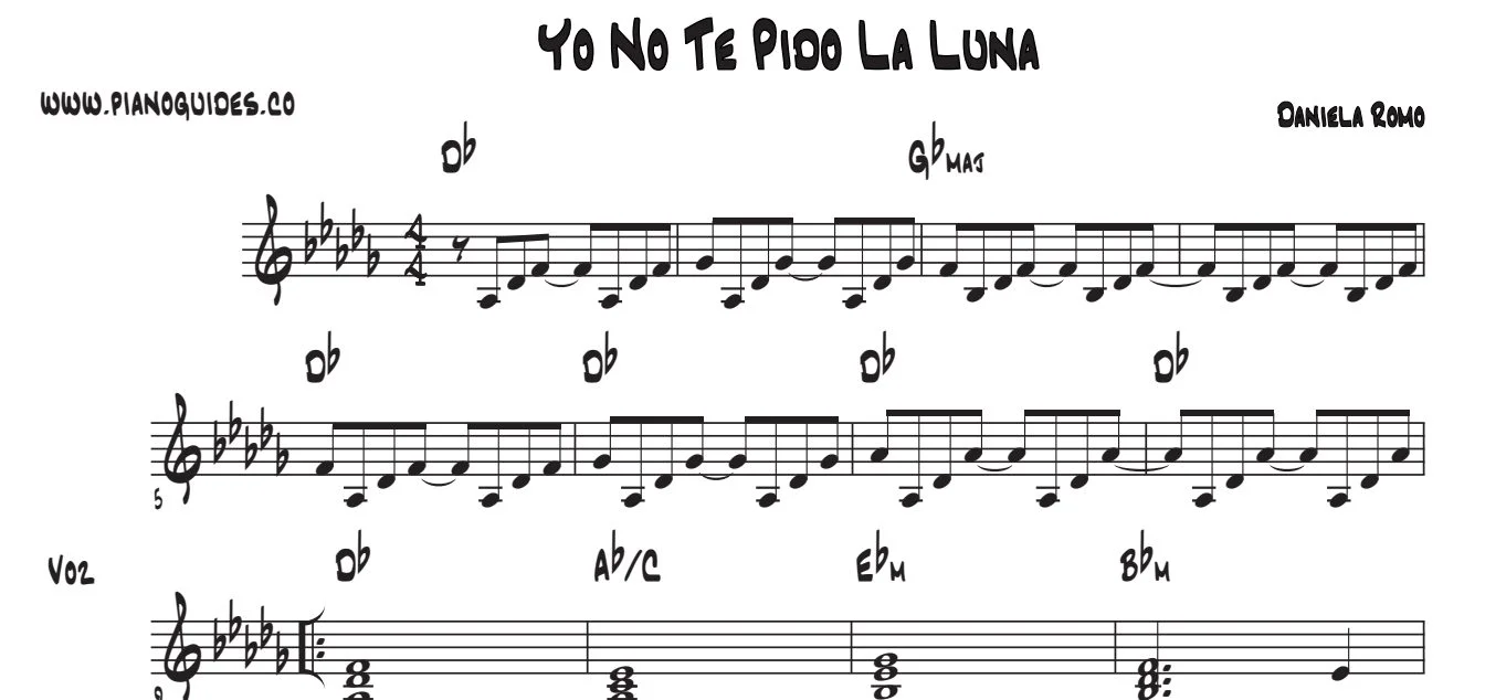 Título y primeras líneas de la guía de Yo No Te Pido La Luna