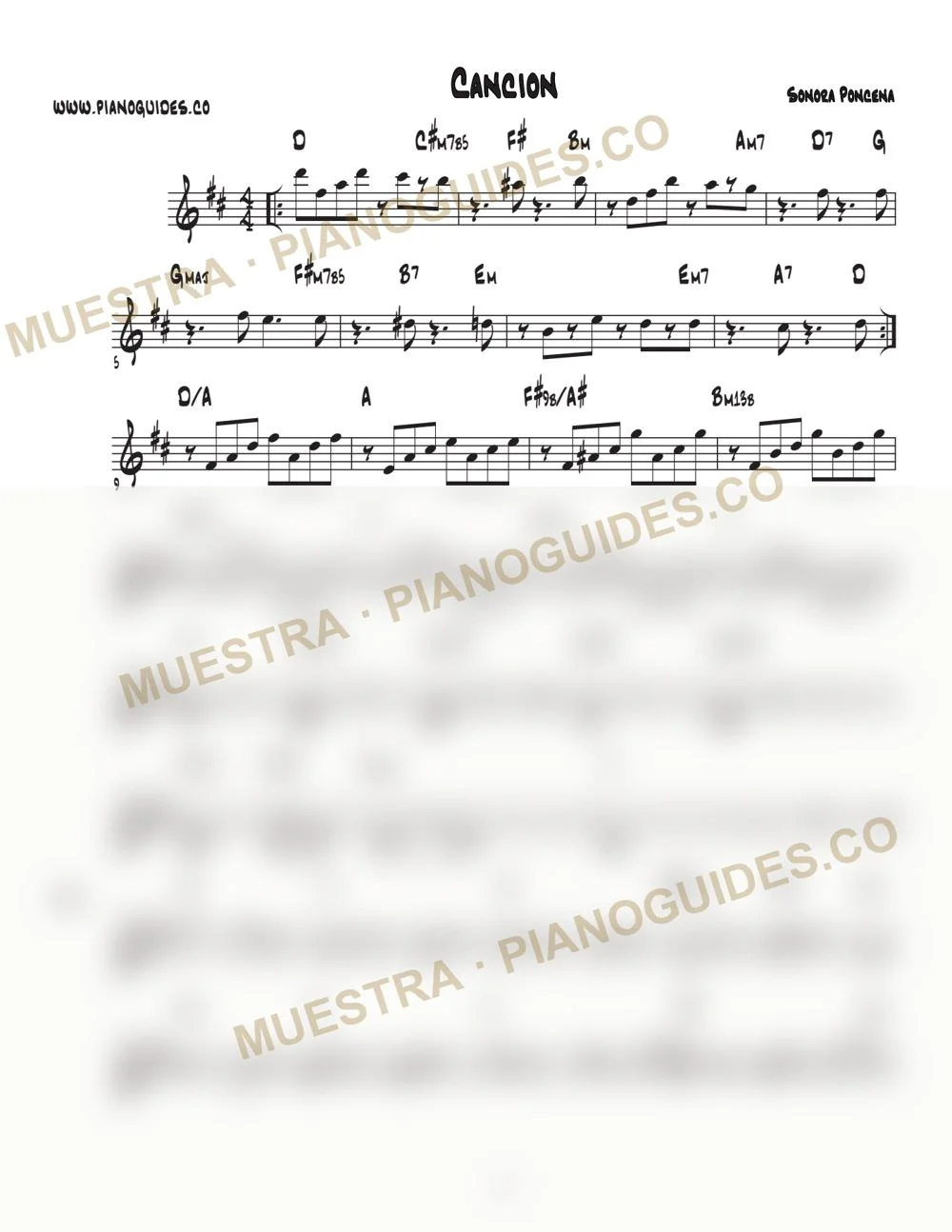 Primera página de la guía Canción