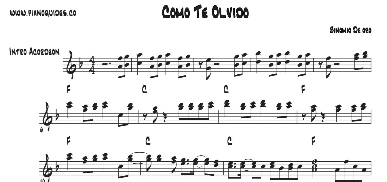 Título y primeras líneas de la guía de Como Te Olvido?