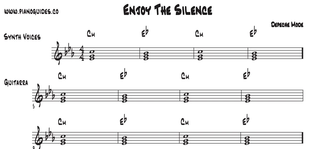 Título y primeras líneas de la guía de Enjoy The Silence (Pista)
