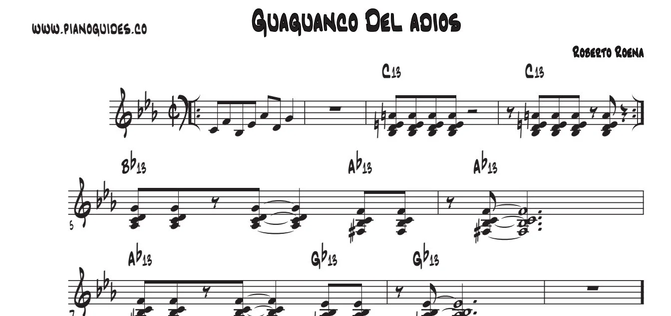 Título y primeras líneas de la guía de Guaguancó Del Adiós