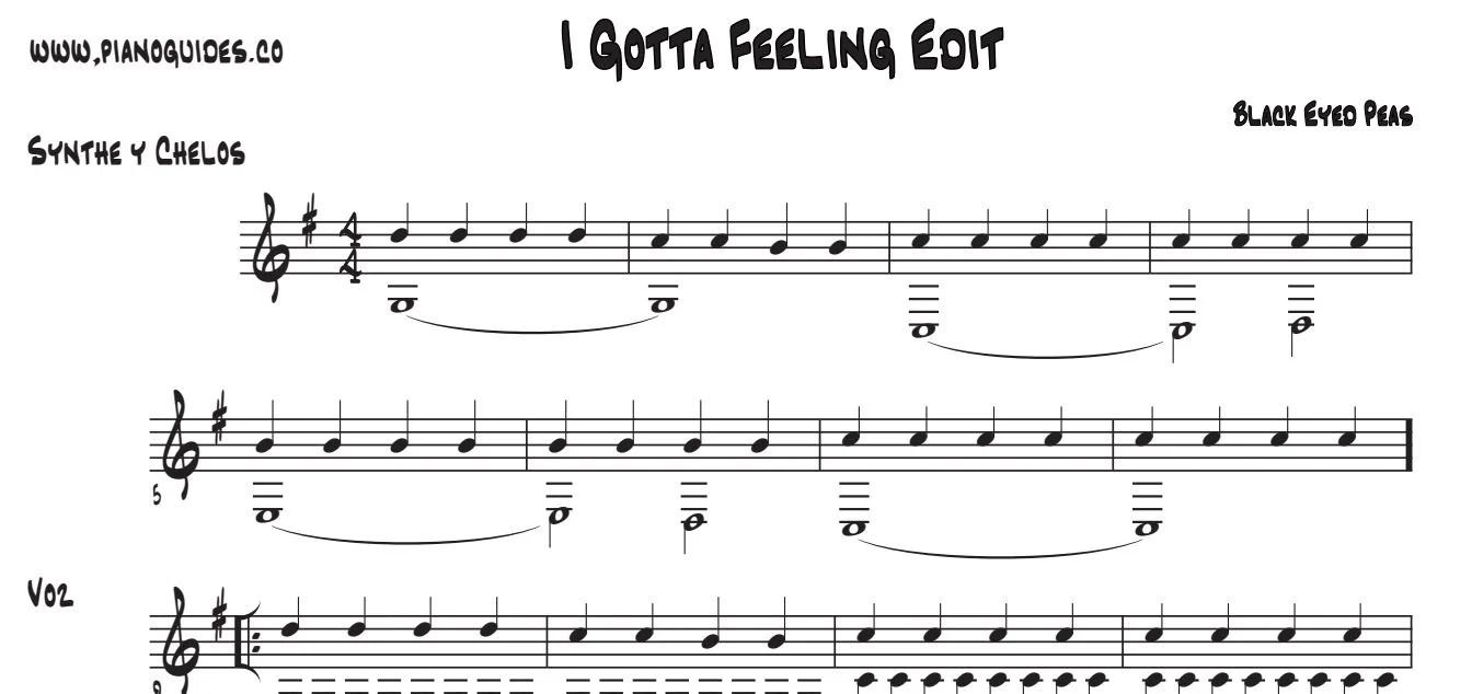 Título y primeras líneas de la guía de I Gotta Feeling (Edit)