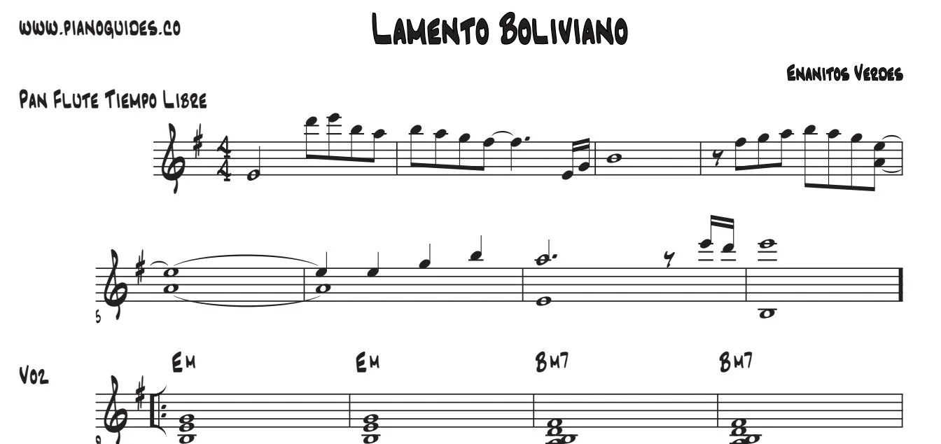 Título y primeras líneas de la guía de Lamento Boliviano