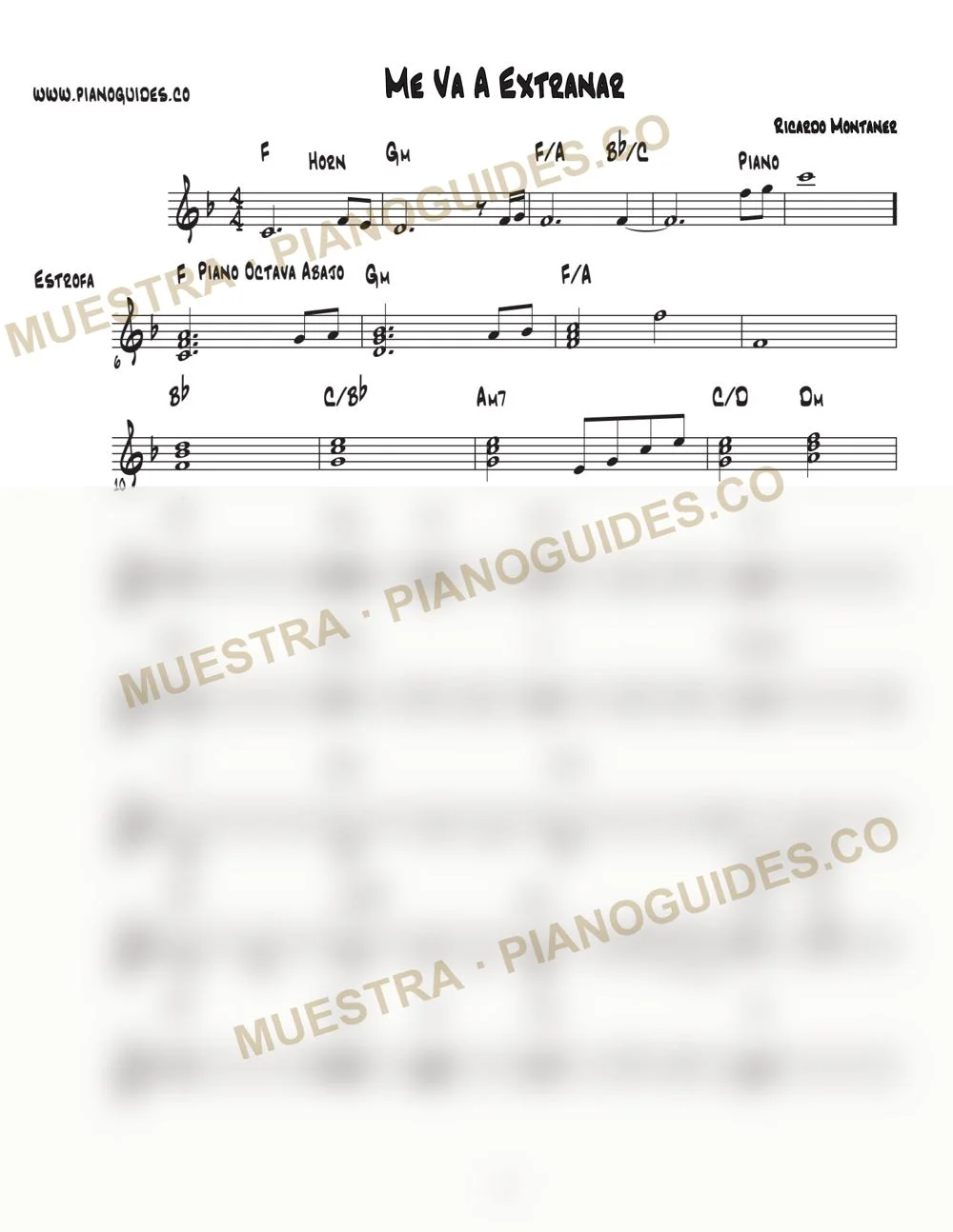 Primera página de la guía Me Va A Extrañar