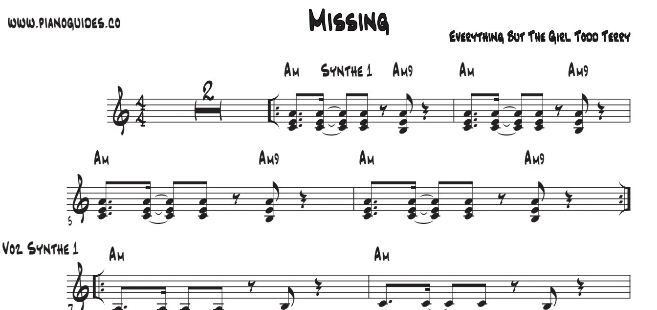 Título y primeras líneas de la guía de Missing (Pista)