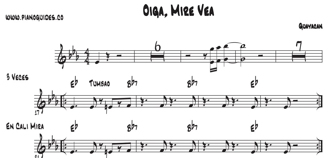 Título y primeras líneas de la guía de Oiga, Mire, Vea